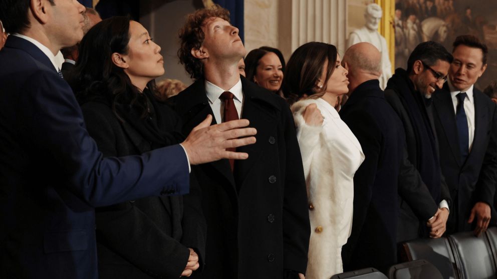 Priscilla Chan, Mark Zuckerberg, Lauren S�nchez, Jeff Bezos y Elon Musk en la toma de posesi�n de Donald Trump