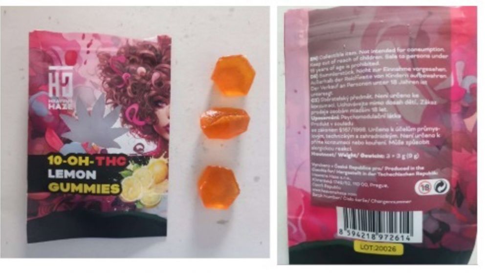 Los productos afectados son '10-OH-THC LEMON GUMMIES' y '95% 10-OH HHC', que tienen apariencia de alimentos y son especialmente atractivos para los niños.