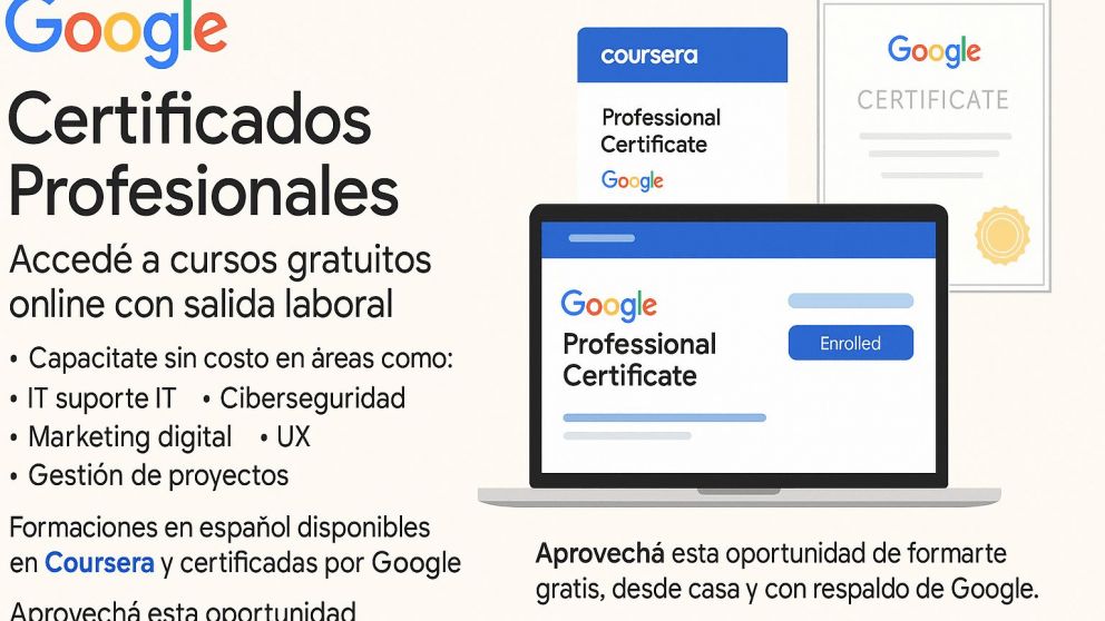 Google ofrece cursos con certificación gratuita y salida laboral: cómo anotarse (IA)