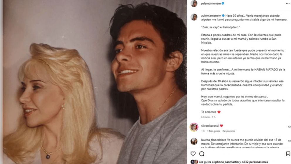 "Zule, se cayó el helicóptero": Zulemita no dejó dudas sobre lo que piensa de la muerte de Carlos Facundo Menem en 1995