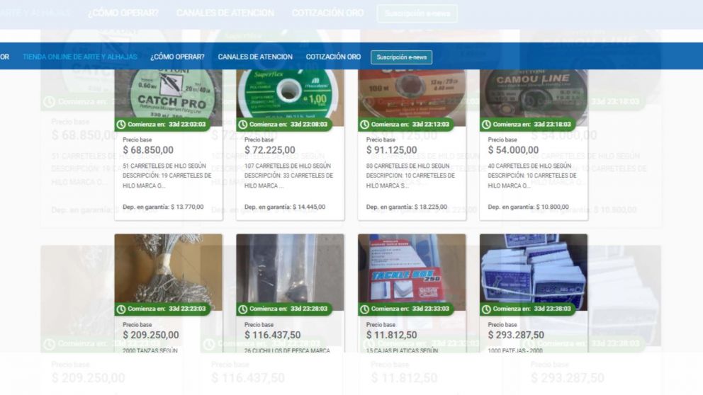 ARCA subastará en abril artículos de pesca retenidos en la Aduana