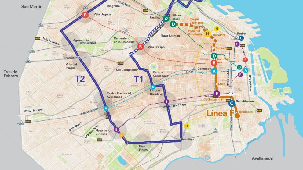 El recorrido que tendr� la l�nea F.
