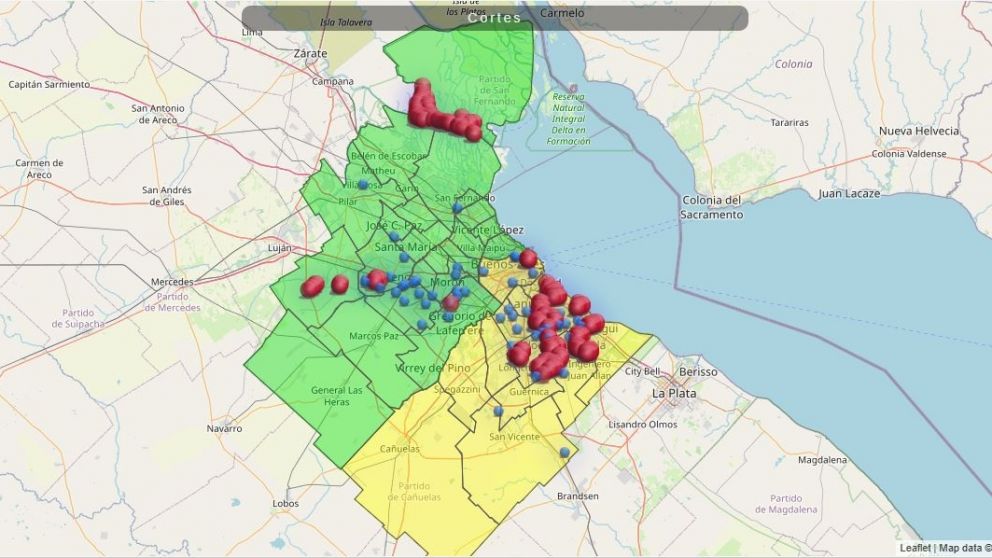 El masivo corte se puede seguir en vivo en el mapa de cortes del ENRE
