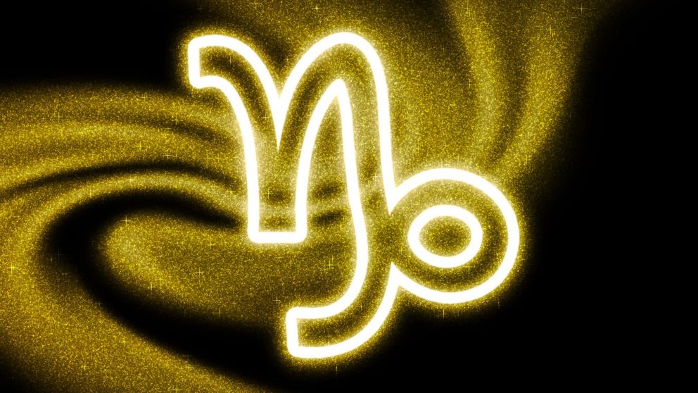 Capricorn zodiac sign, gold glitter, Horoscope Astrology background, Capricorn, on dark background