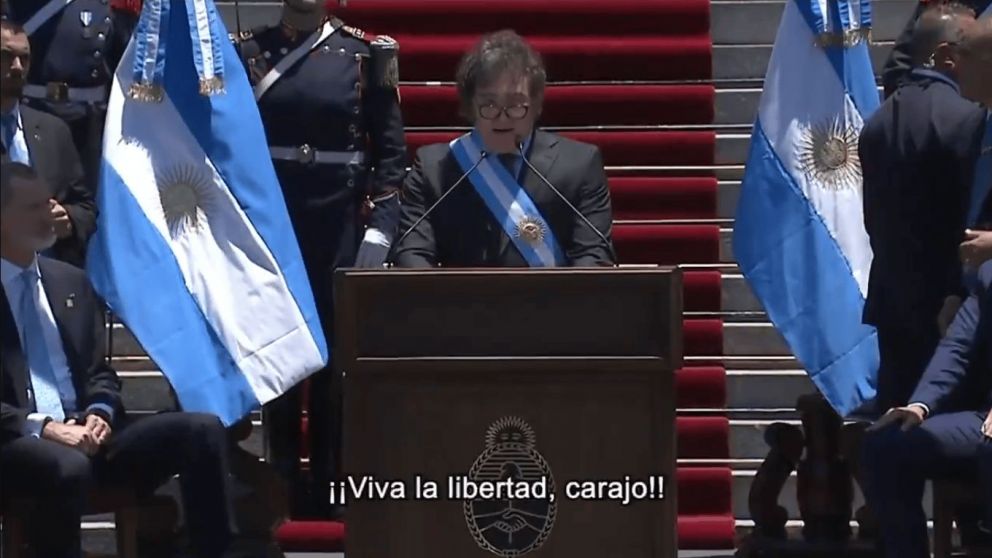 Javier Milei durante la ceremonia de asunción presidencial.
