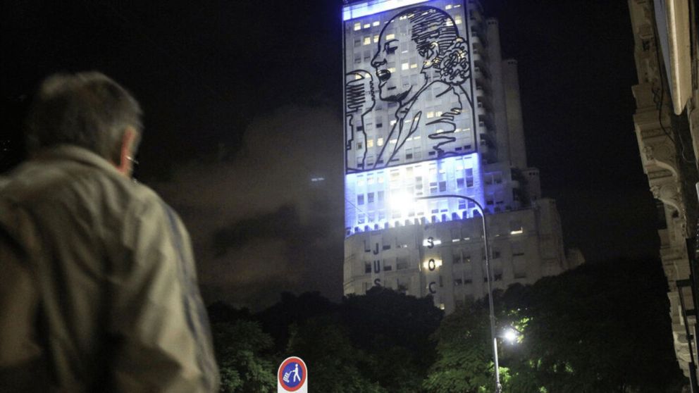 La imagen de Eva Perón en el edificio del ex Ministerio de Desarrollo Social, ubicado en la 9 de julio