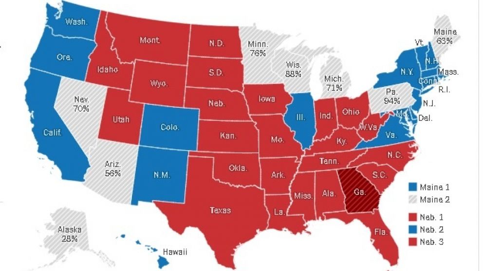 Elecciones en Estados Unidos: el mapa de los Estados republicanos y demócratas