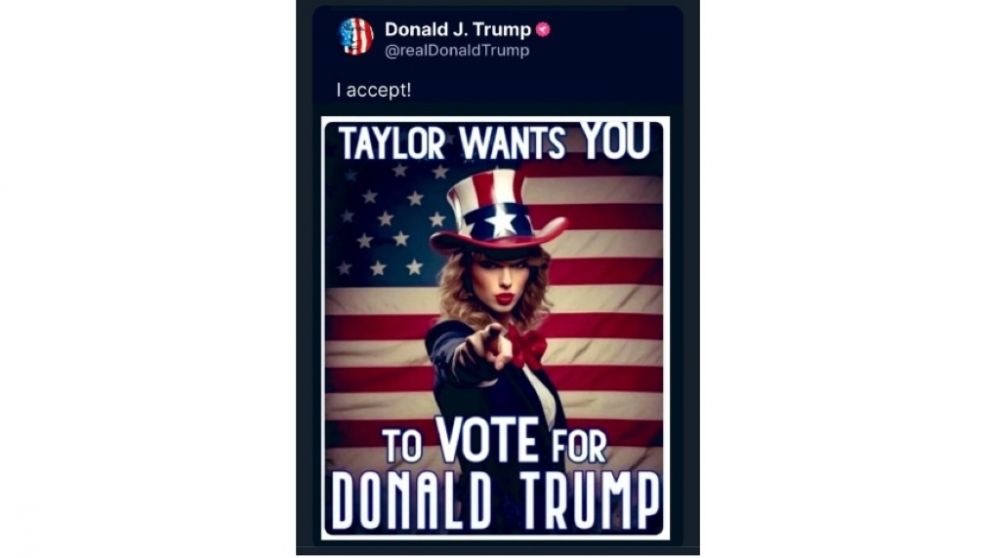 Con imágenes generadas con inteligencia artificial, publicaron que Swift apoya a Donald Trump