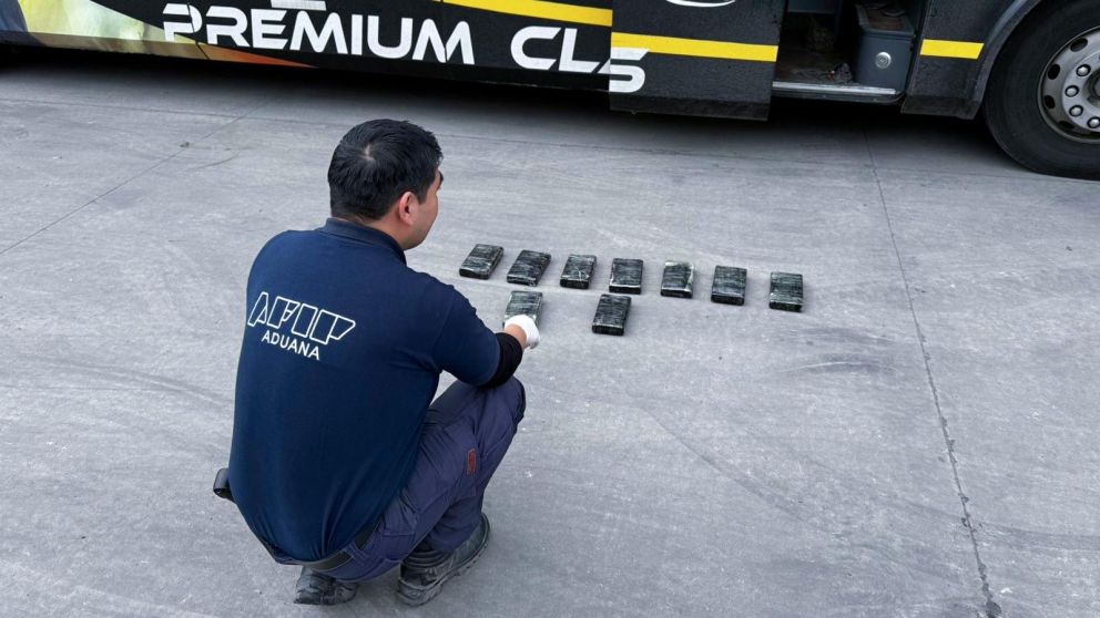La Aduana escaneó un micro y descubrió más de 10 kilos de cocaína en el baño.