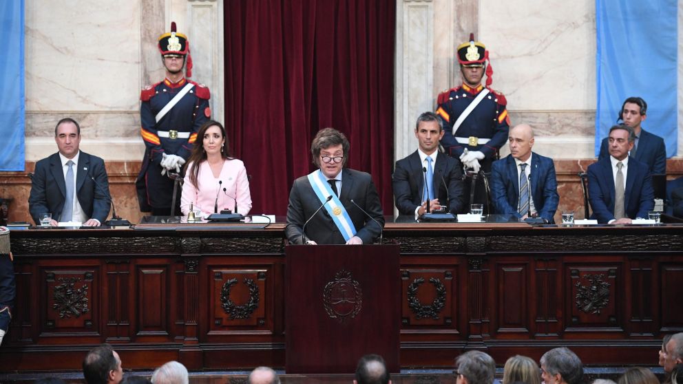 Javier Milei durante su discurso en la apertura de sesiones ordinarias.