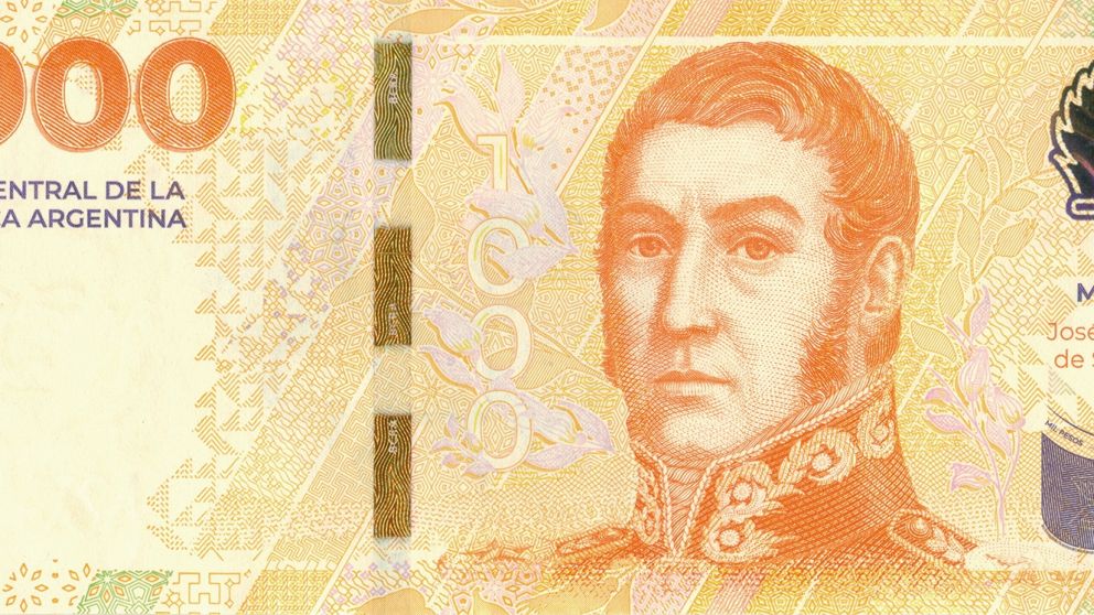 Anverso del billete de mil pesos con la cara de San Martín