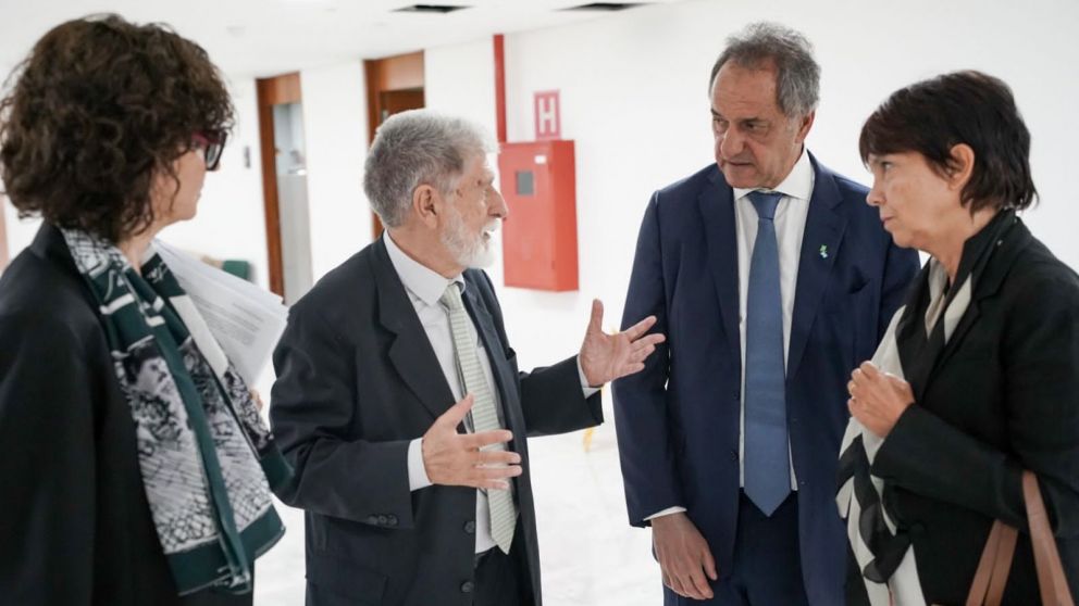 Cecilia Todesca, Celso Amorim, Daniel Scioli y Mercedes Marcó del Pont en el encuentro en Brasilia