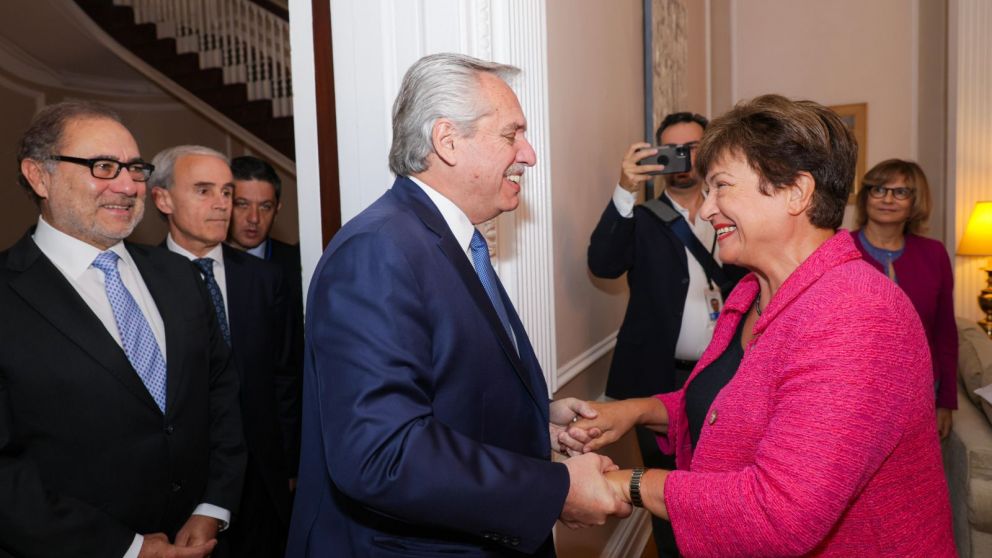 El presidente Alberto Fernández y la directora del FMI, Kristalina Georgieva