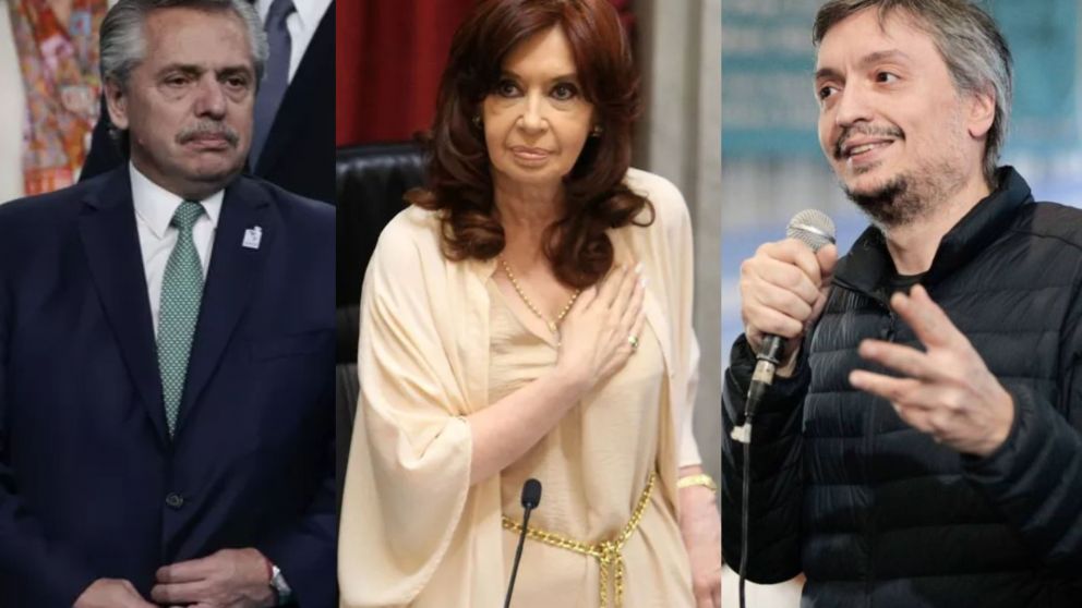 Alberto Fernández, Cristina Kirchner y su hijo Máximo Kirchner, amenazados