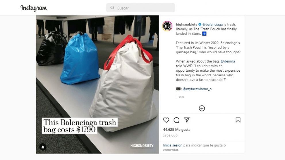 La bolsa de basura de Balenciaga cuesta 1.790 dólares