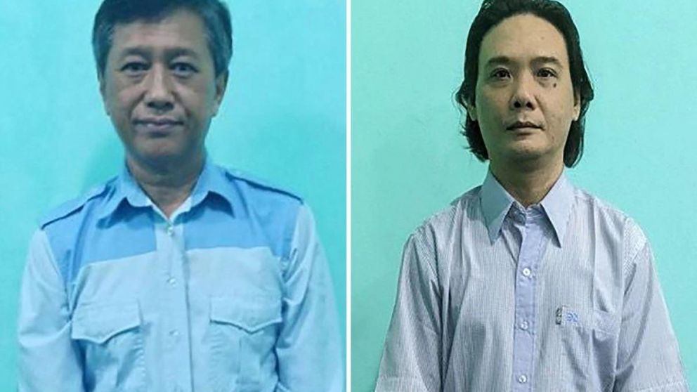 El opositor Kyaw Min Yu, 'Ko Jimmy' (izquierda), y el ex parlamentario Phyo Zeya Thaw, dos de los cuatro ejecutados, en imágenes difundidas por la junta militar de Myanmar.