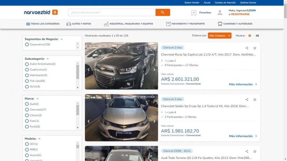 YPF, Ford y Volkswagen, entre las empresas que subastarán autos