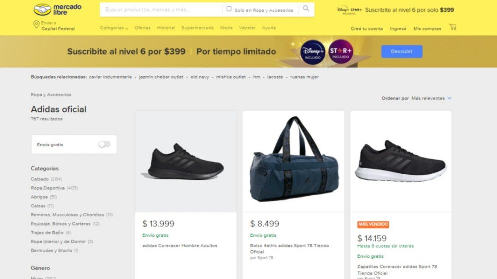 Denuncian que por un error en el sitio oficial de Adidas en Mercado Libre se vendieron toda clase de prendas por $3.299