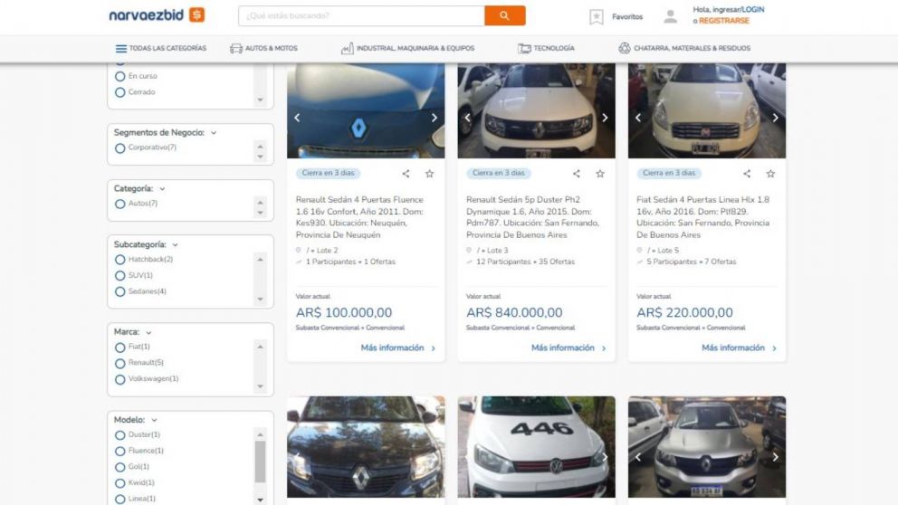 El auto de menor valor a rematar se ubica en los $100.000
