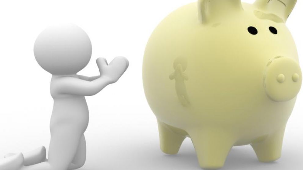 3d people - man, person praying at piggy bank - bankrupt.