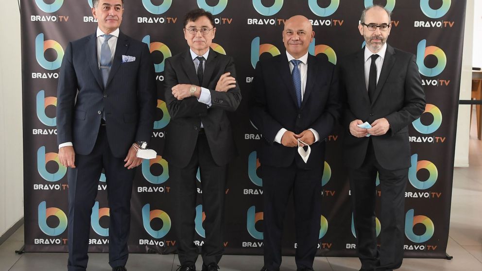 Marcelo Carbone (vicepresidente del Grupo Olmos), Jorge Fontevecchia, Raúl Olmos y Gustavo González (Perfil)