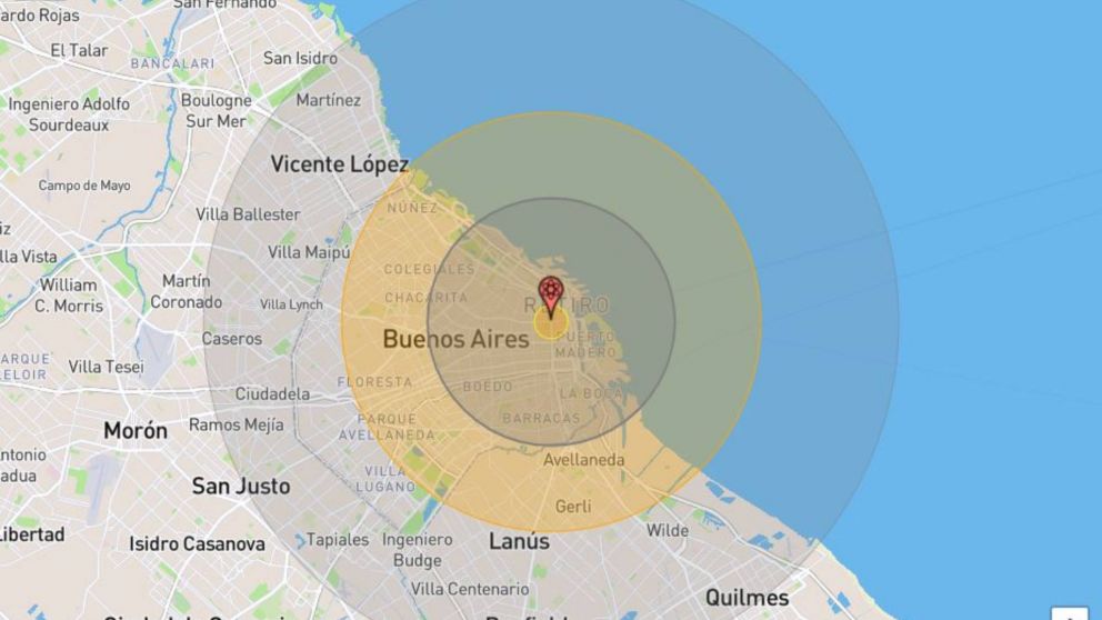 El simulador de ataque nuclear muestra la zona afectada, aunque las consecuencias serían devastadoras