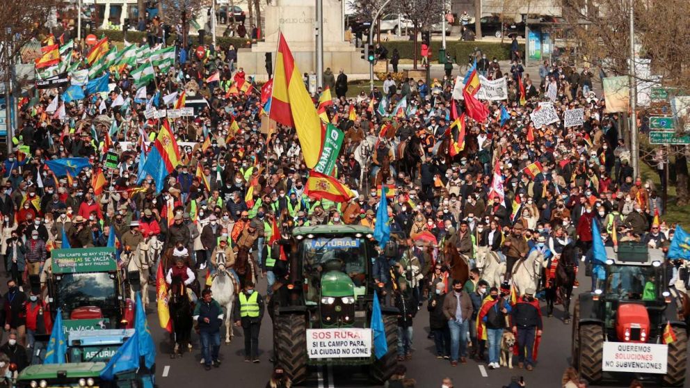 Varias decenas de tractores fueron parte de la marcha por la capital española