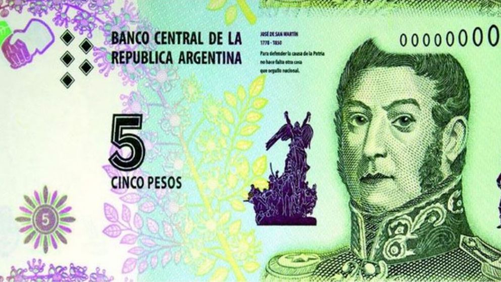El �ltimo billete de San Mart�n, con el valor de 5 pesos, sali� de circulaci�n el 29 de febrero de 2020