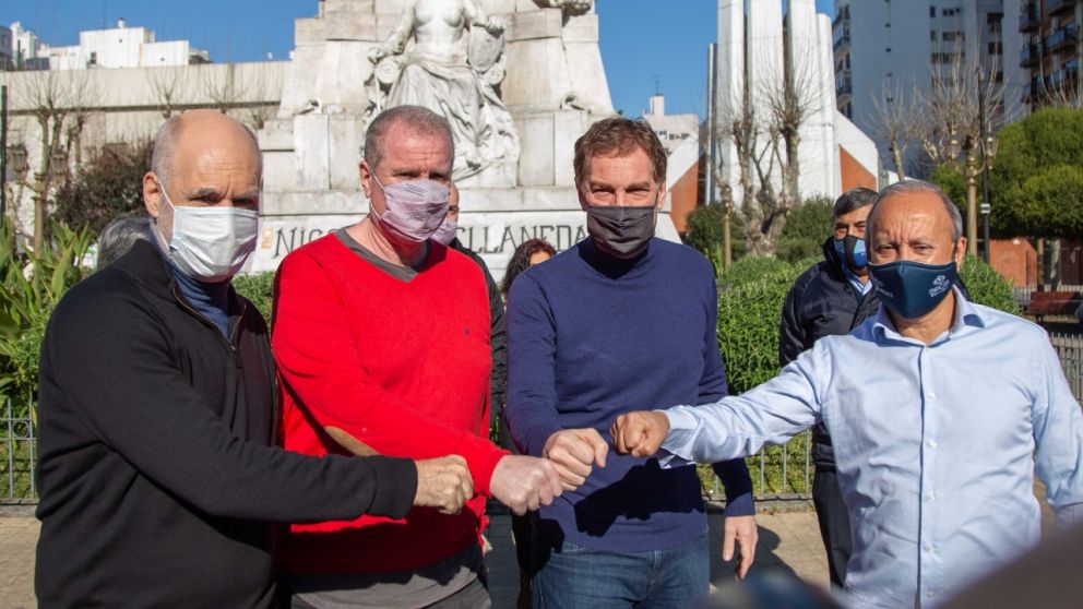 Santilli se mostró junto a Larreta, el precandidato a diputado Gerardo Milman y el candidato a concejal, Orlando Machado