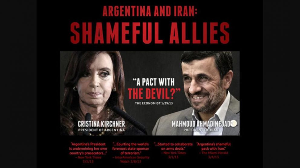 El afiche de la ATFA para vincular a Cristina con Ahmadinejad por el Memorándum con Irán: ¿Un pacto con el diablo?, se preguntaban