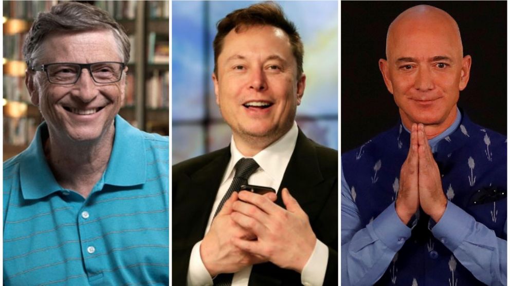 Bill Gates, Elon Musk y Jeff Bezos, empresarios exitos, millonarios y divorciados.