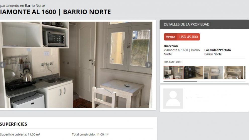 La inmobiliaria RB de Recoleta ofrece a la venta el departamento más pequeño disponible en suelo porteño