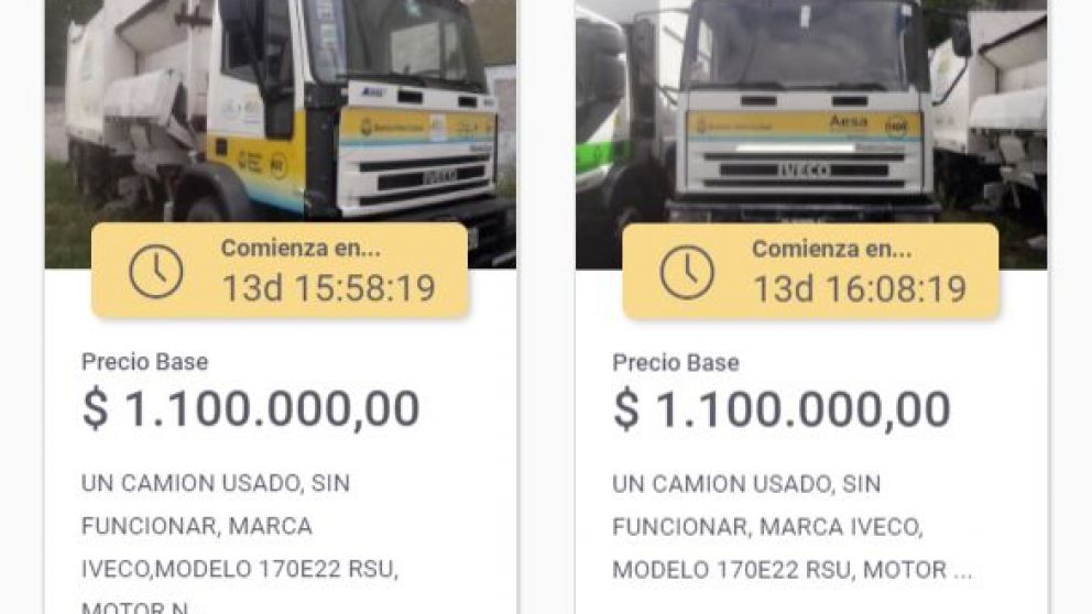 Subasta de camiones de basura