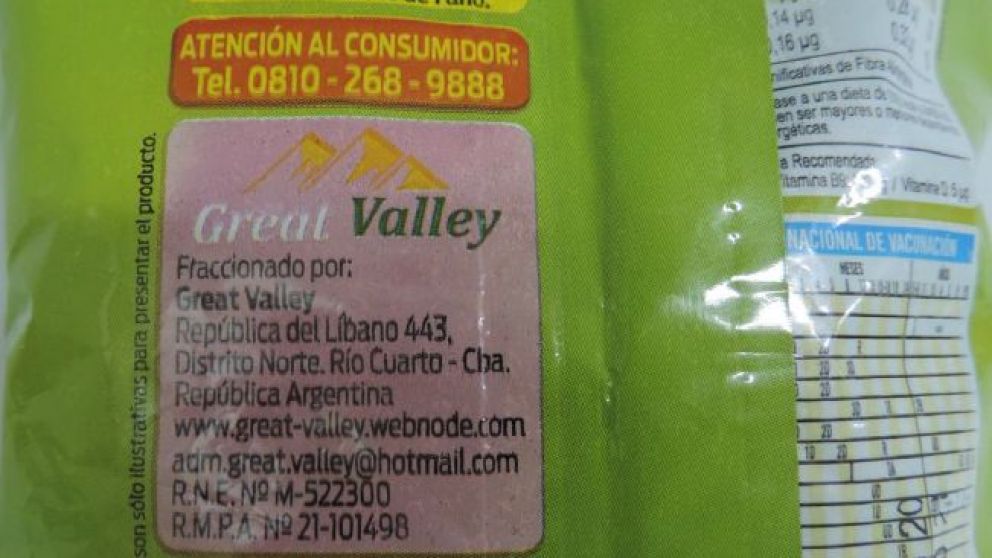 La leche en polvo Great Valley, tanto entera como descremada, no tiene registros sanitarios