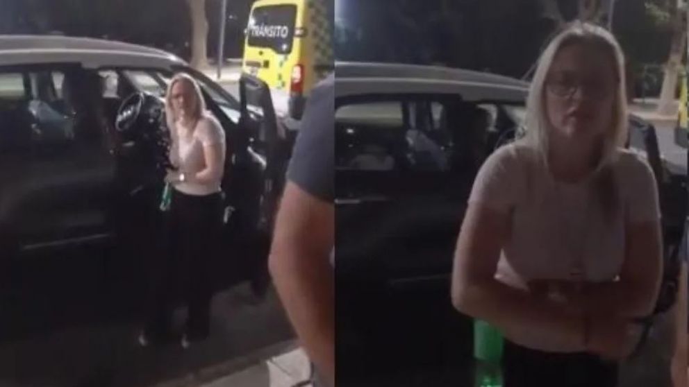 Píparo, en la madrugada del viernes pasado cuando fue increpada por una testigo al bajarse del auto que atropelló a los motociclistas