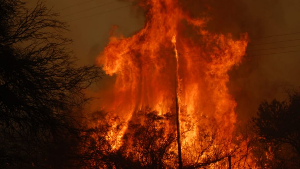Cinco aviones hidrantes, dos helicópteros y más de dos centenares de bomberos trabajan para combatir los incendios. Foto: Ariel Díaz