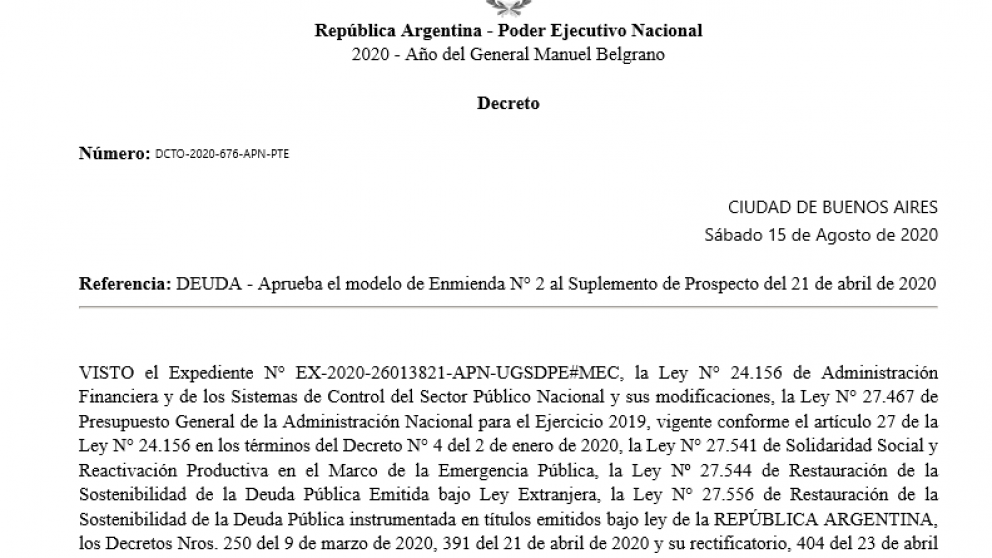 El Gobierno presentará el lunes la enmienda al canje de deuda ante la SEC