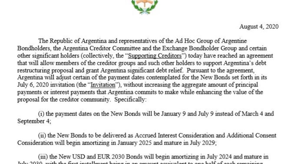 El Gobierno comunicó oficialmente el acuerdo con los bonistas