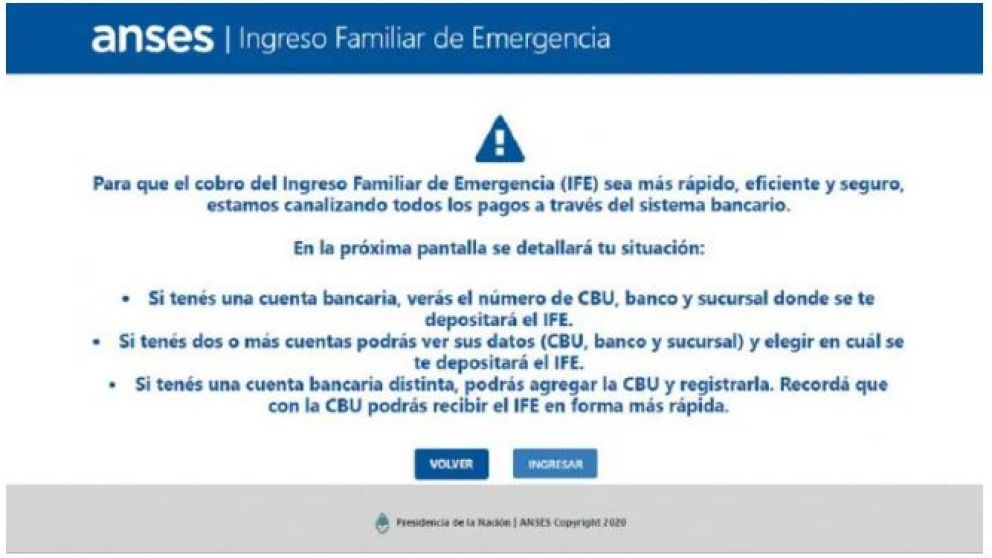 Anses informó que no genera CBU para cobrar el IFE