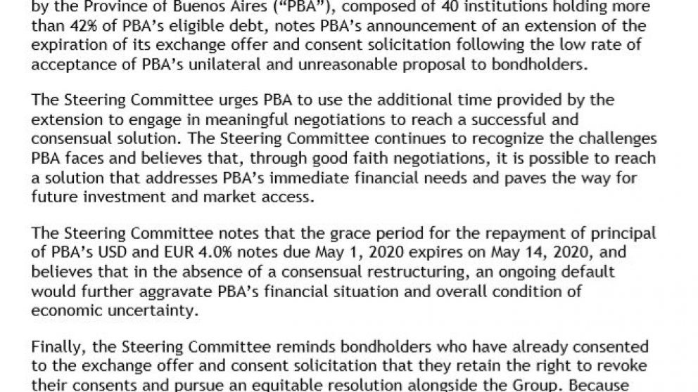 Bonistas bonaerenses advierten por eventual default de la provincia.