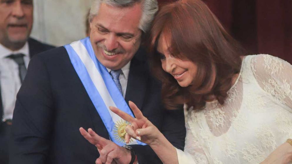 Alberto y Cristina durante la asunción presidencial