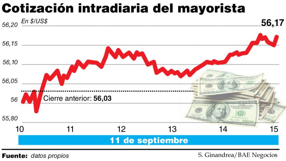 Con pocas liquidaciones, el dólar subió a $58,24 pese a ventas de bancos oficiales