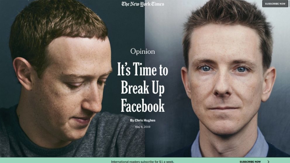 Hughes firm� una columna en The New York Times, en donde advert�a que el "poder desenfrenado" de Mark era un problema