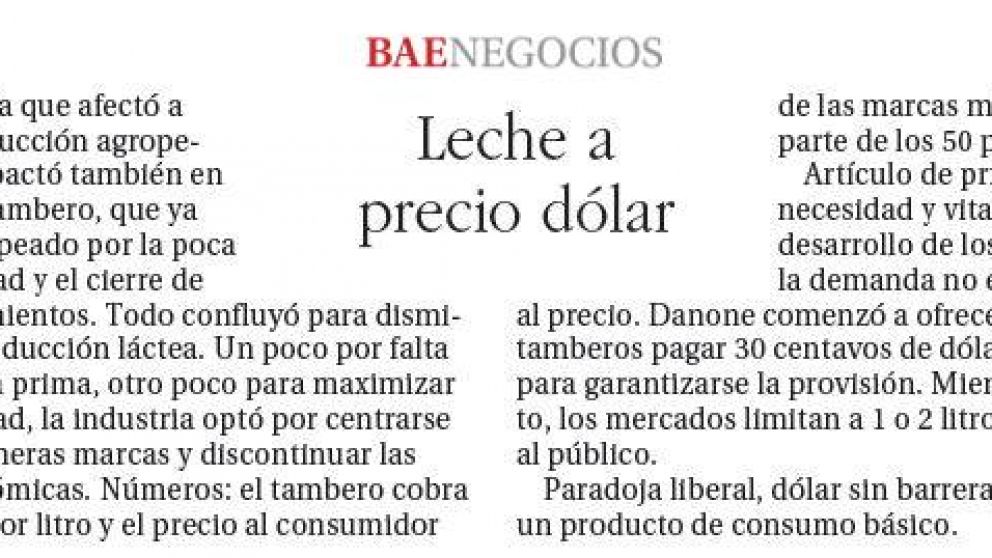 Leche a precio dólar