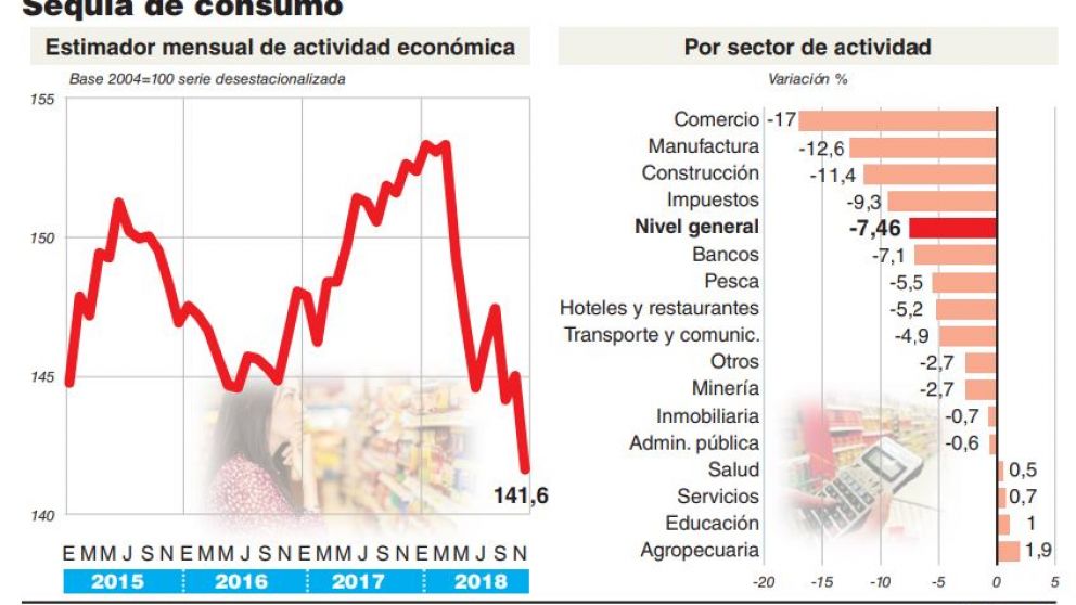 El ajuste golpeó a la actividad y la economía sufrió en noviembre la peor caída desde 2009