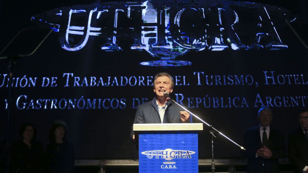 El presidente Mauricio Macri durante la cena anual del gremio de los gastronómicos (NA)