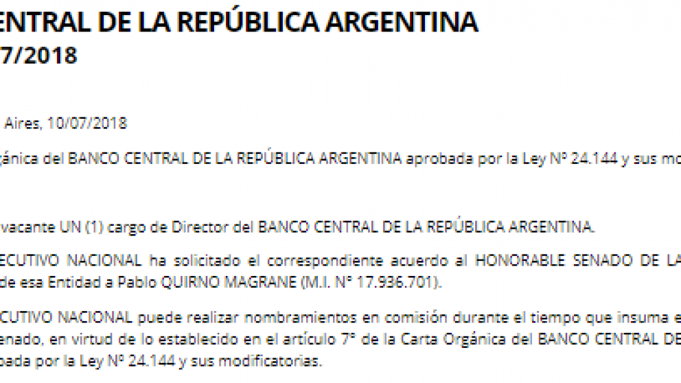 Un ex JP Morgan será nuevo director del Banco Central