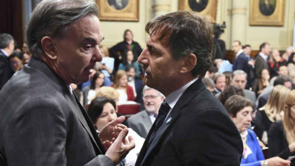Pichetto y Naidenoff dialogan durante el plenario de comisiones en la Cámara alta