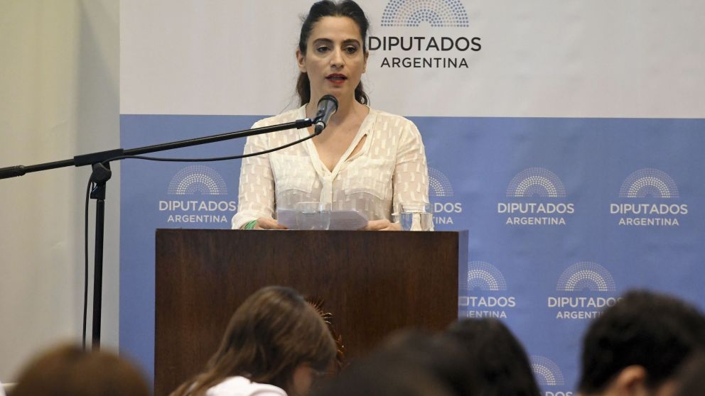 Muriel Santa Ana tiene la palabra durante el tercer plenario de la Comisión que debate los proyectos de interrupción voluntaria del embarazo en la Cámara de Diputados