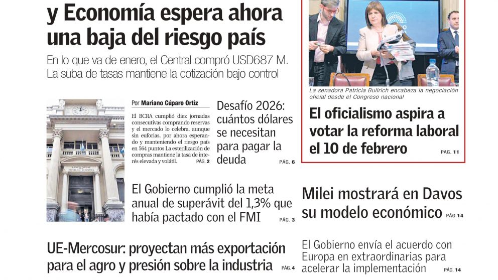 Econom�a espera una baja del riesgo pa�s, mientras el Senado activa la reforma laboral: los temas del d�a en BAE Negocios